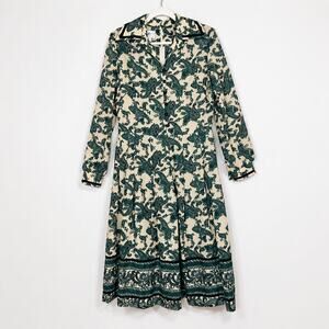 Vintage Herman Marcus Paisley Shirt Dress Cottagecore Green Cream 16